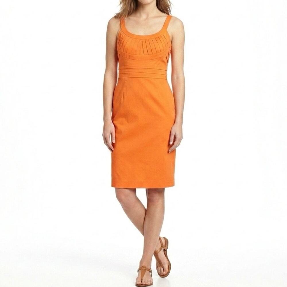 Calvin Klein Orange Pleated Bodice Sheath Dress Sleeveless Knee Length Size 8